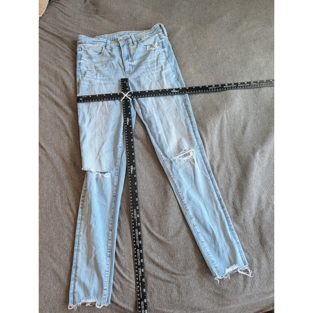 American Eagle Next Level Stretch Skinny Jeans Light Wash Distressed Blue Size 8